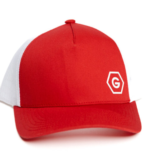 Red & White 5-Panel Retro Trucker Hat